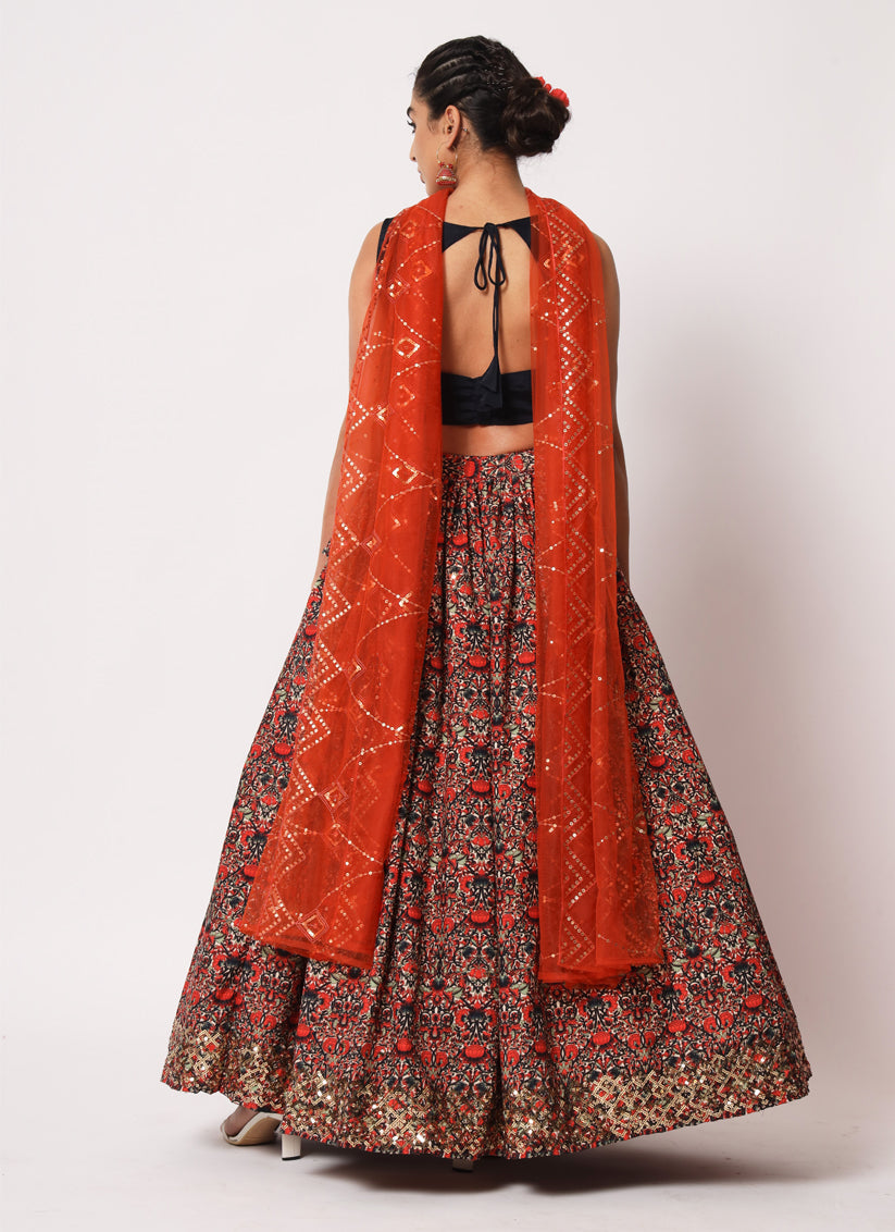 Navy Blue Art Silk Embroidered Lehenga Choli