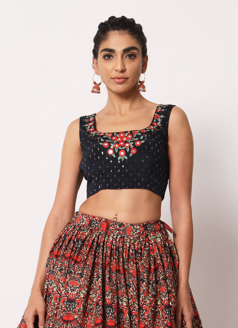 Navy Blue Art Silk Embroidered Lehenga Choli