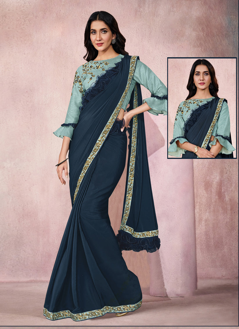 Navy Blue Designer Ready to Wear Saree