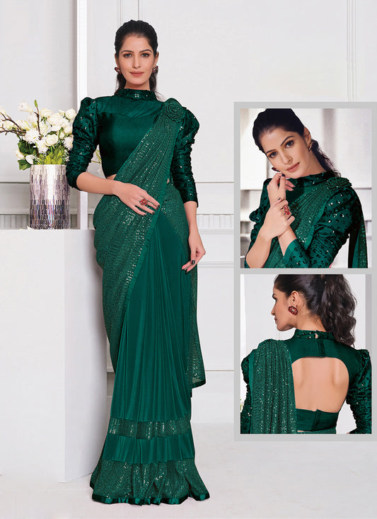 Bottle Green Designer Ready to Wear Saree