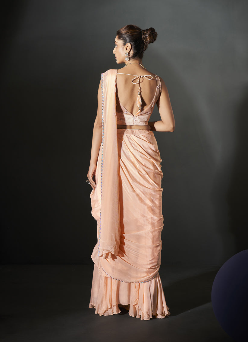 Peach Georgette Designer Ready to Wear Saree