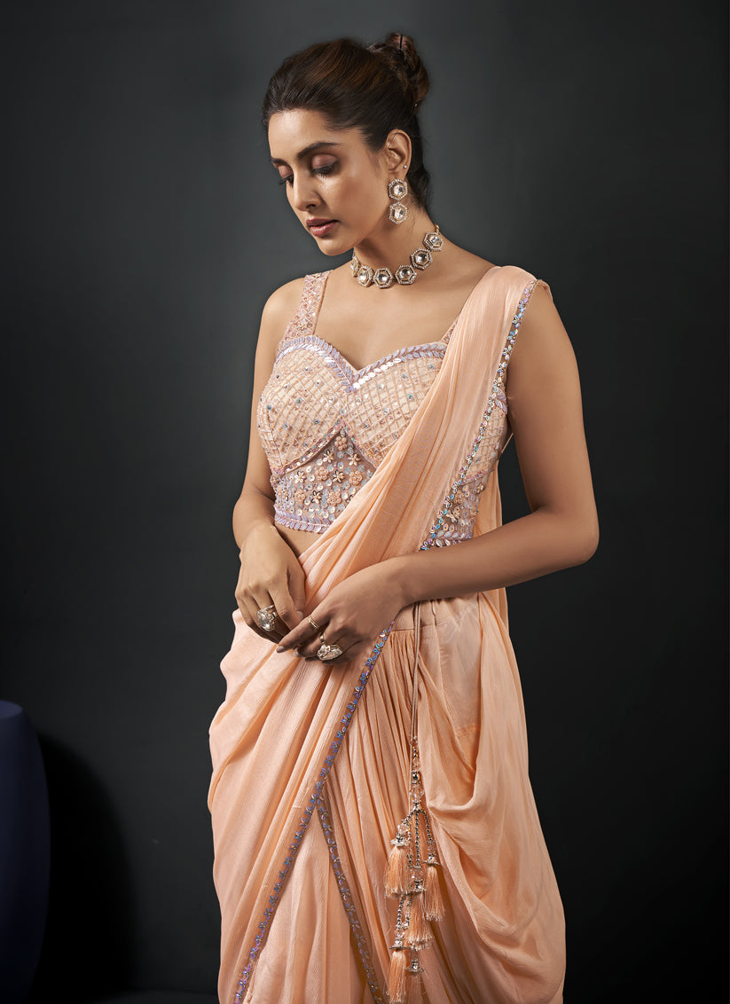 Peach Georgette Designer Ready to Wear Saree