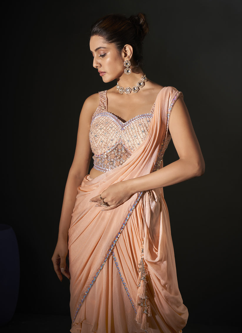 Peach Georgette Designer Ready to Wear Saree