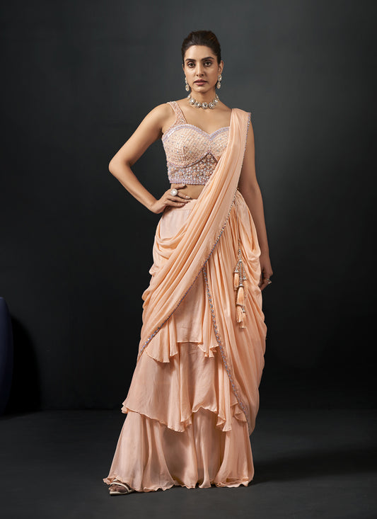 Peach Georgette Designer Ready to Wear Saree