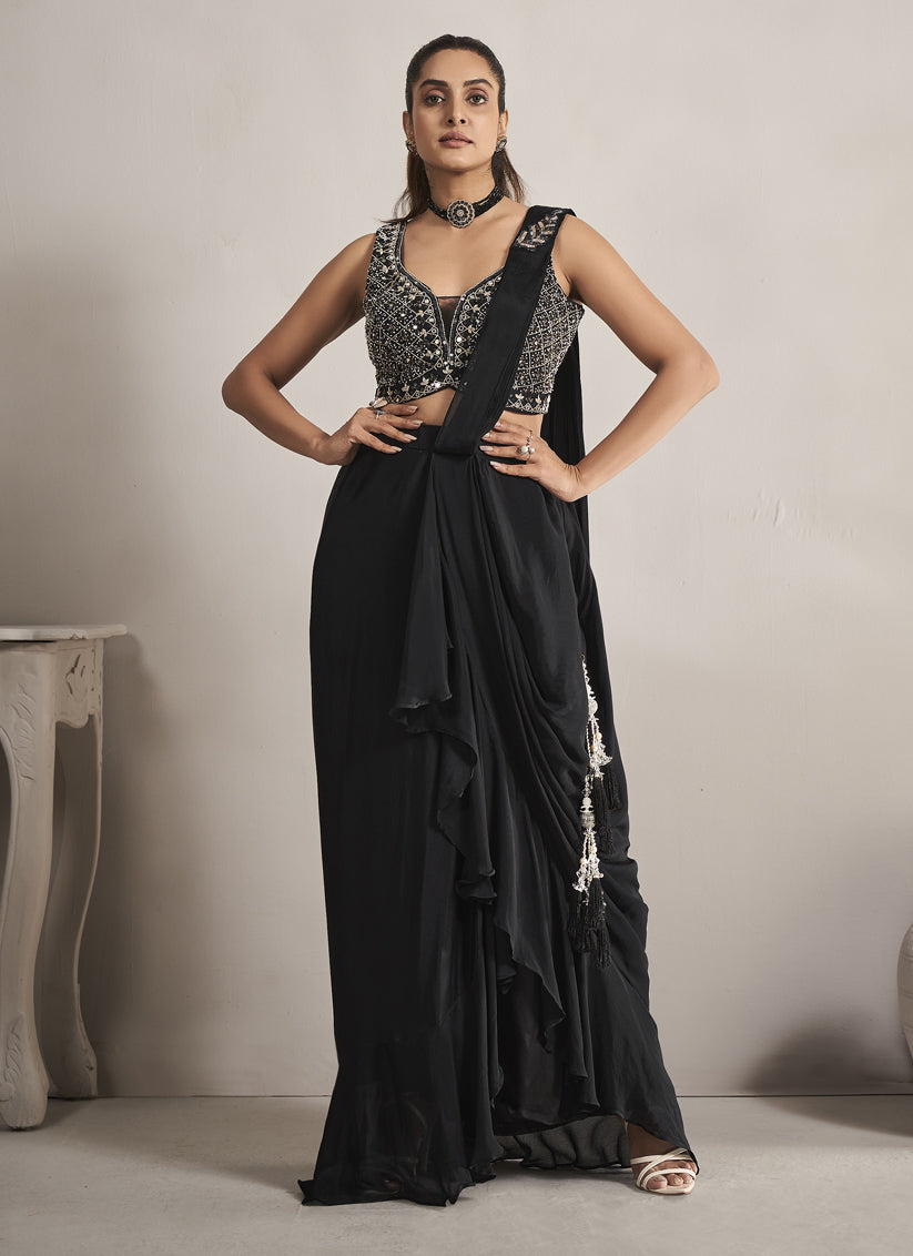 Black Georgette Designer Ready to Wear Saree