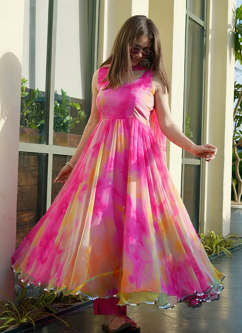 Multicolor Organza Readymade Anarkali Suit