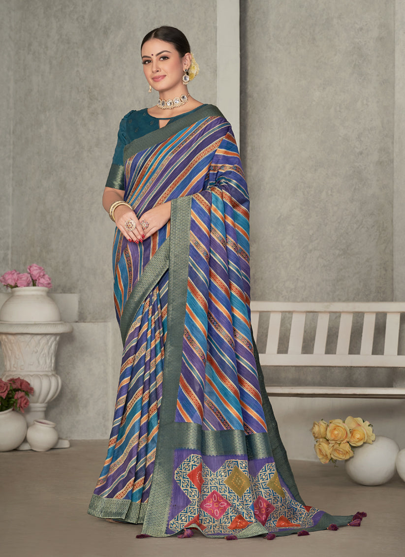 Navy Blue Tussar Silk Saree for Party