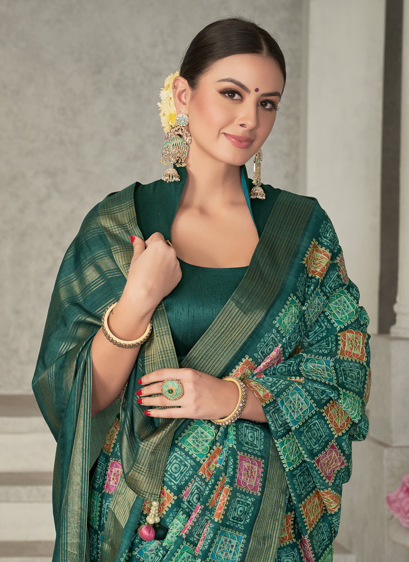 Green Tussar Silk Saree for Party