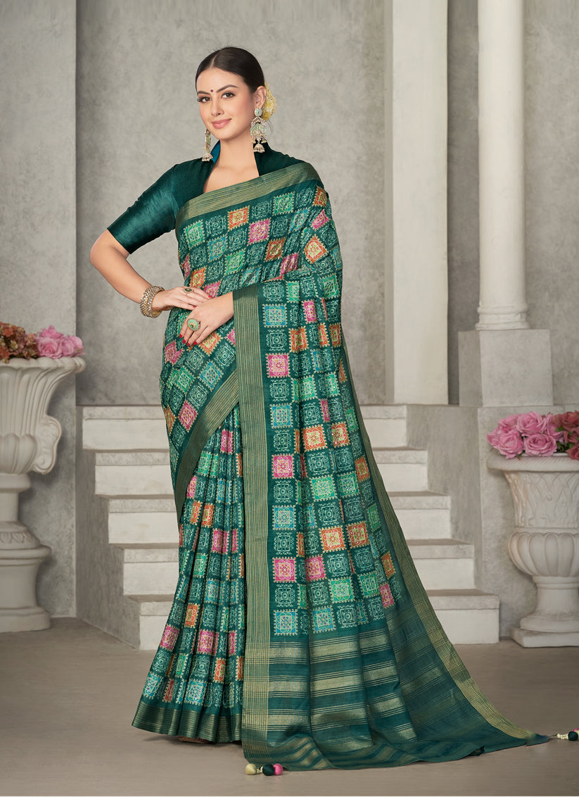 Green Tussar Silk Saree for Party