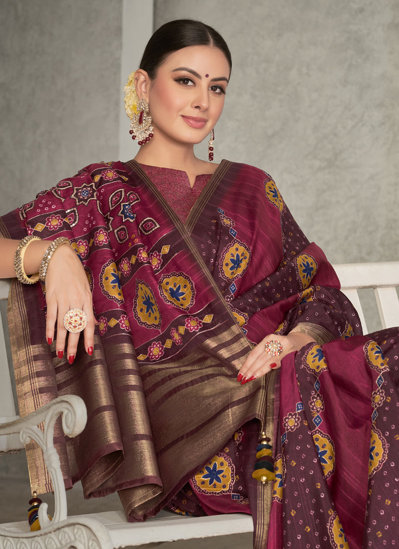 Maroon Tussar Silk Saree for Party