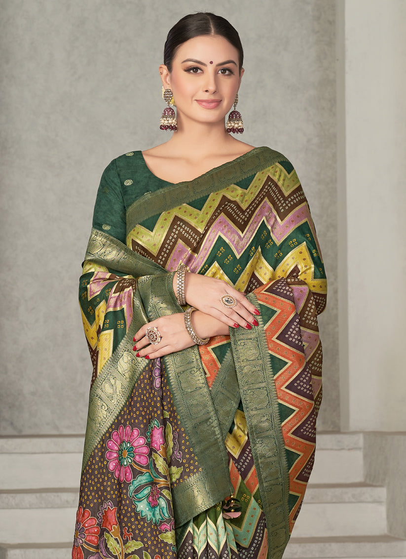 Bottle Green Tussar Silk Saree for Party