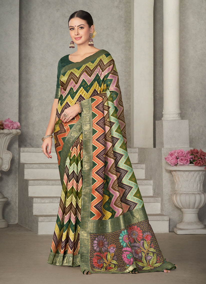 Bottle Green Tussar Silk Saree for Party