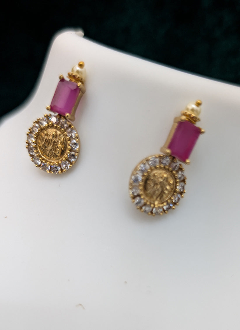 Classic Pink Stone Studded & Beaded Choker Necklace Set