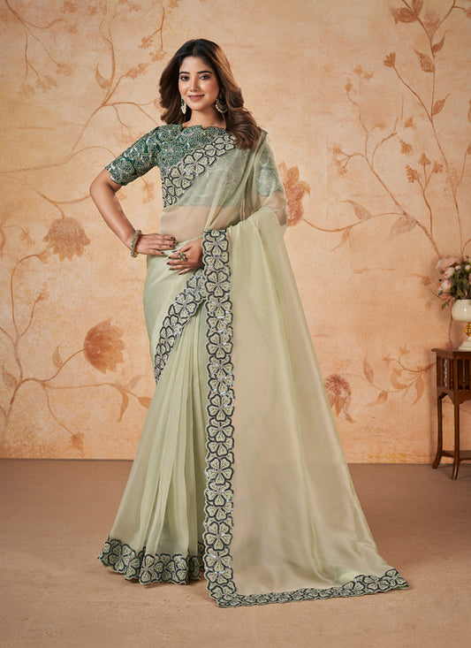 Pastel Green Designer Saree for Wedding