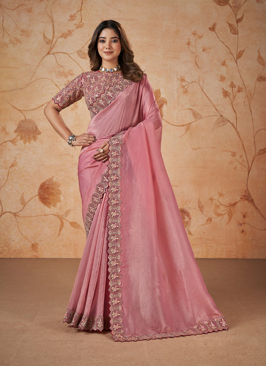Coral Pink Designer Saree for Wedding