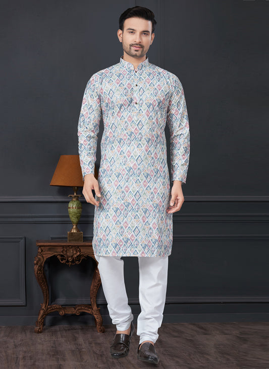 Multicolor Rayon Printed Mens Kurta Pajama Set