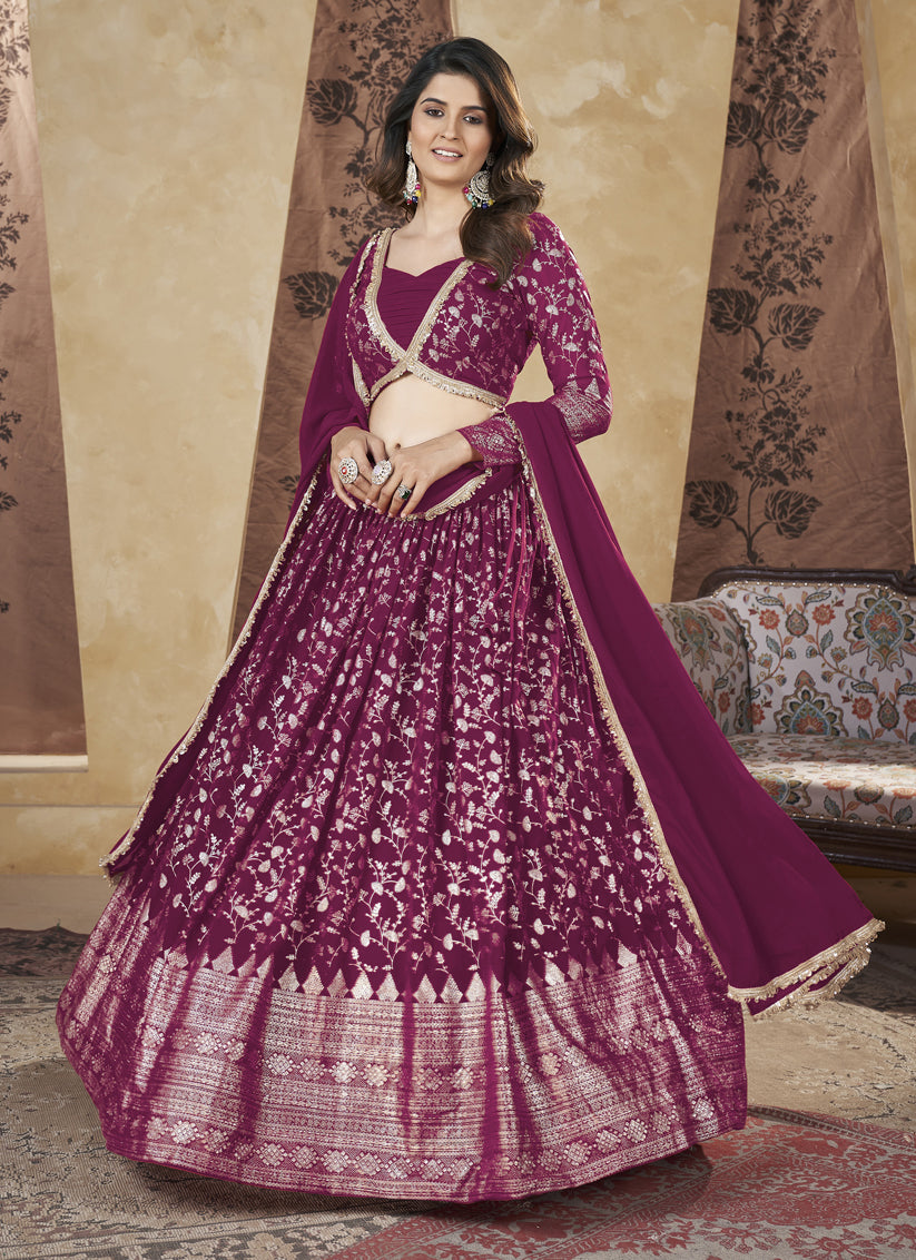 Magenta Georgette Lehenga Choli For Festival