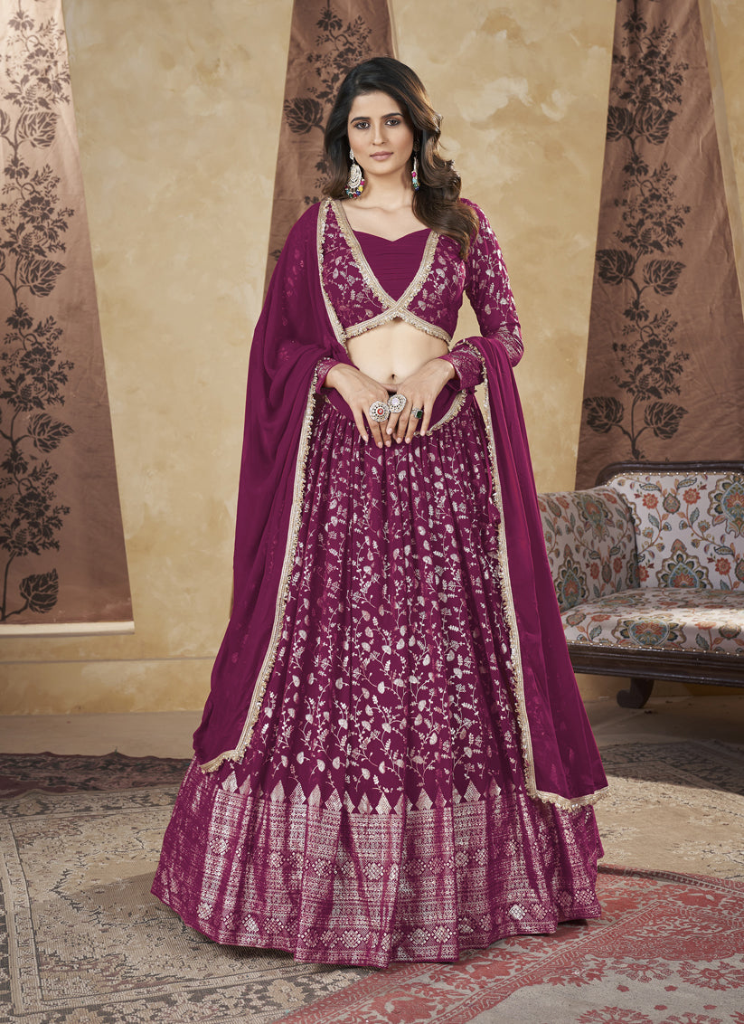 Magenta Georgette Lehenga Choli For Festival