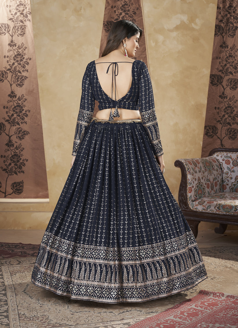 Midnight Blue Georgette Lehenga Choli For Festival