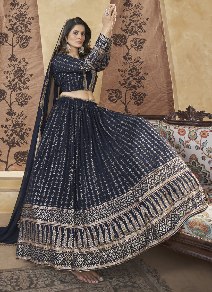 Midnight Blue Georgette Lehenga Choli For Festival