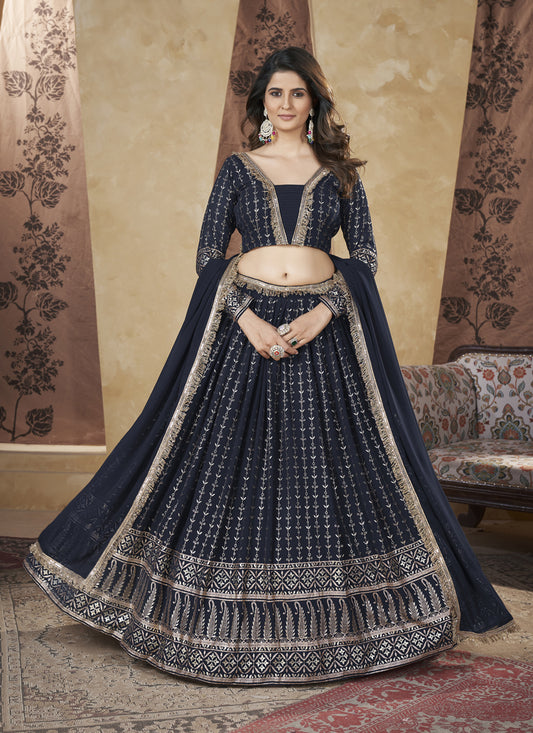 Midnight Blue Georgette Lehenga Choli For Festival