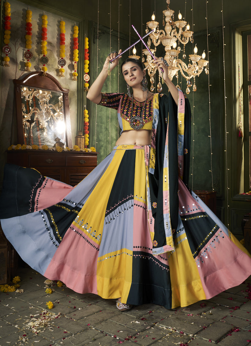 Multicolor Cotton Print With Mirror Work Navratri Special Chaniya Choli