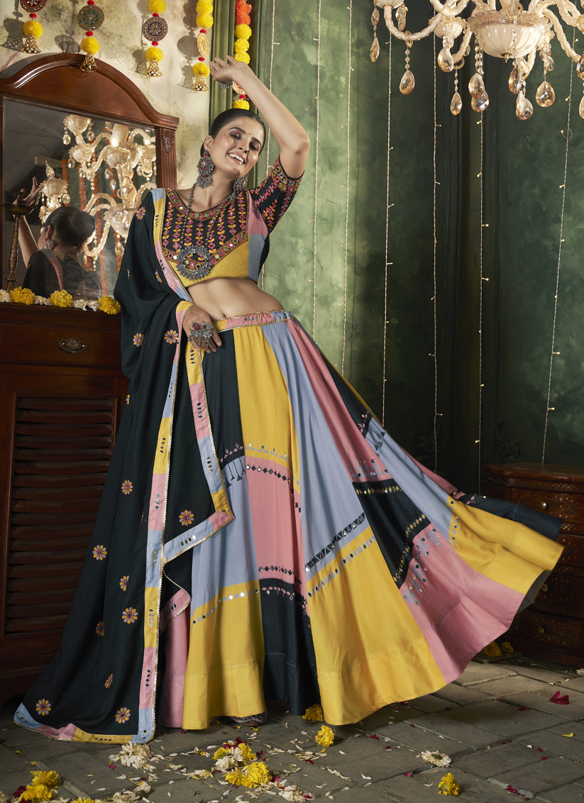 Multicolor Cotton Print With Mirror Work Navratri Special Chaniya Choli