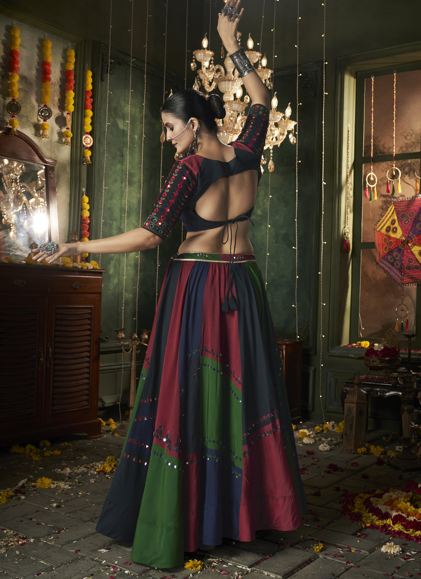 Multicolor Cotton Print With Mirror Work Navratri Special Chaniya Choli