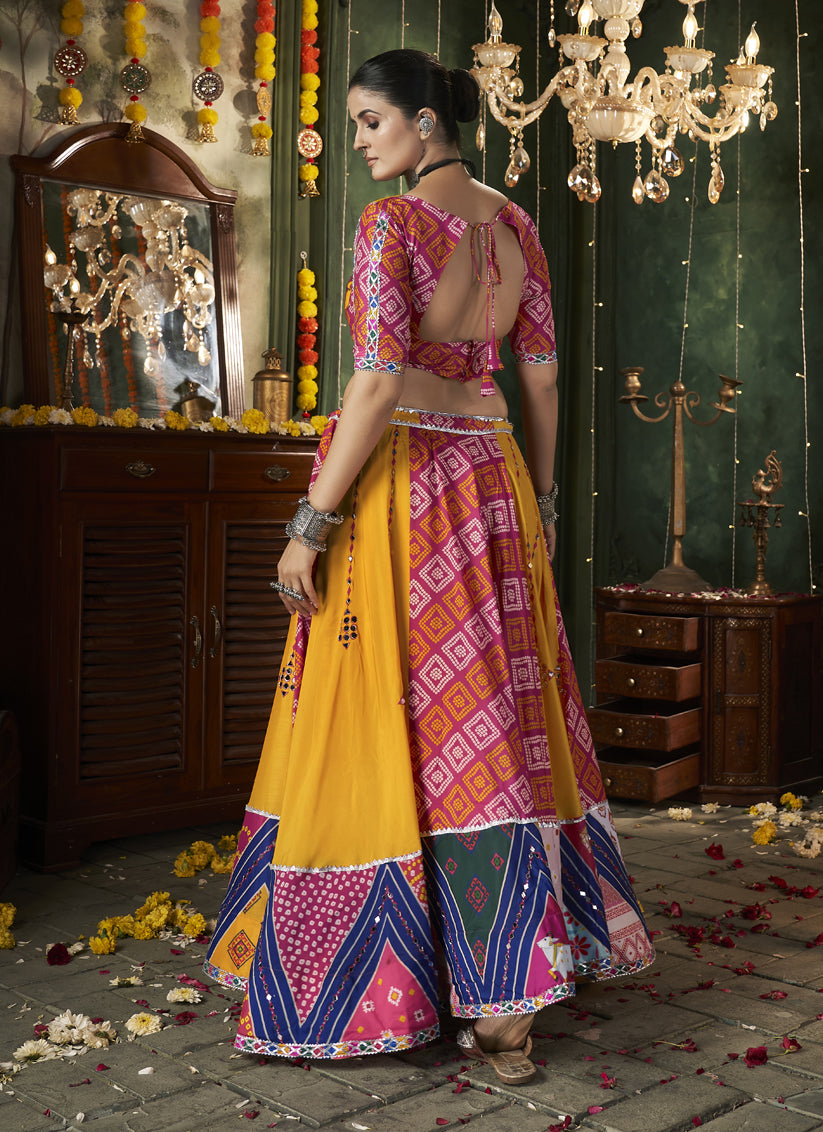 Yellow Cotton Print With Mirror Work Navratri Special Chaniya Choli