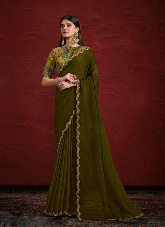 Mehendi Green Silk Designer Wedding Saree