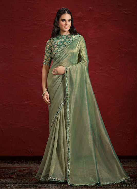 Sage Green Pure Banarasi Zari Designer Wedding Saree