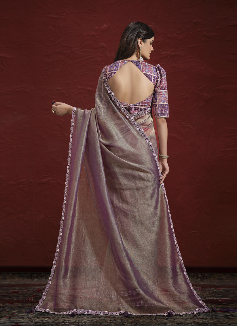 Mauve Pure Banarasi Zari Designer Wedding Saree