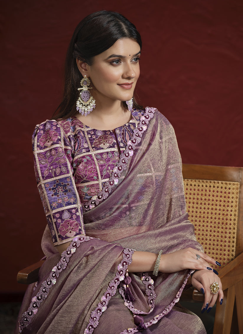 Mauve Pure Banarasi Zari Designer Wedding Saree