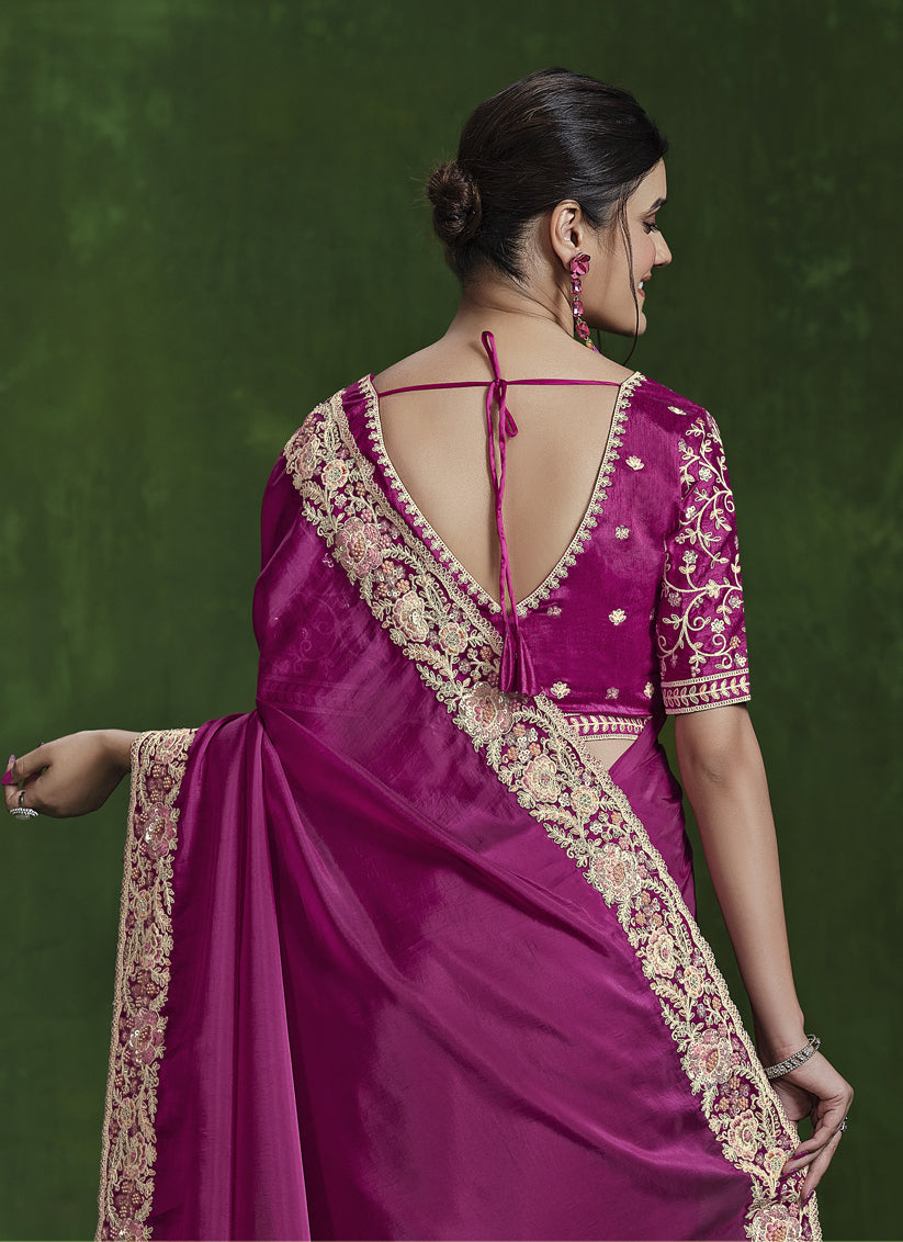 Rani Pink Sequins Embroidered Designer Saree