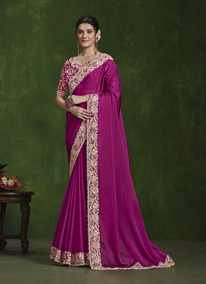 Rani Pink Sequins Embroidered Designer Saree