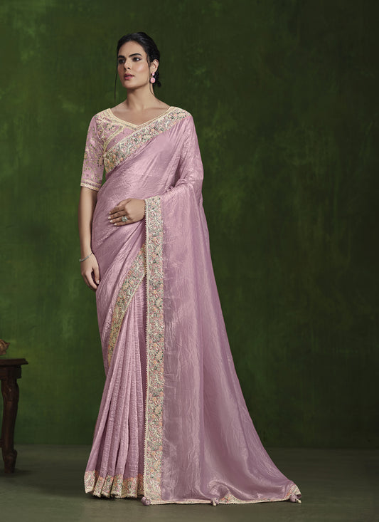 Dusty Pink Sequins Embroidered Designer Saree