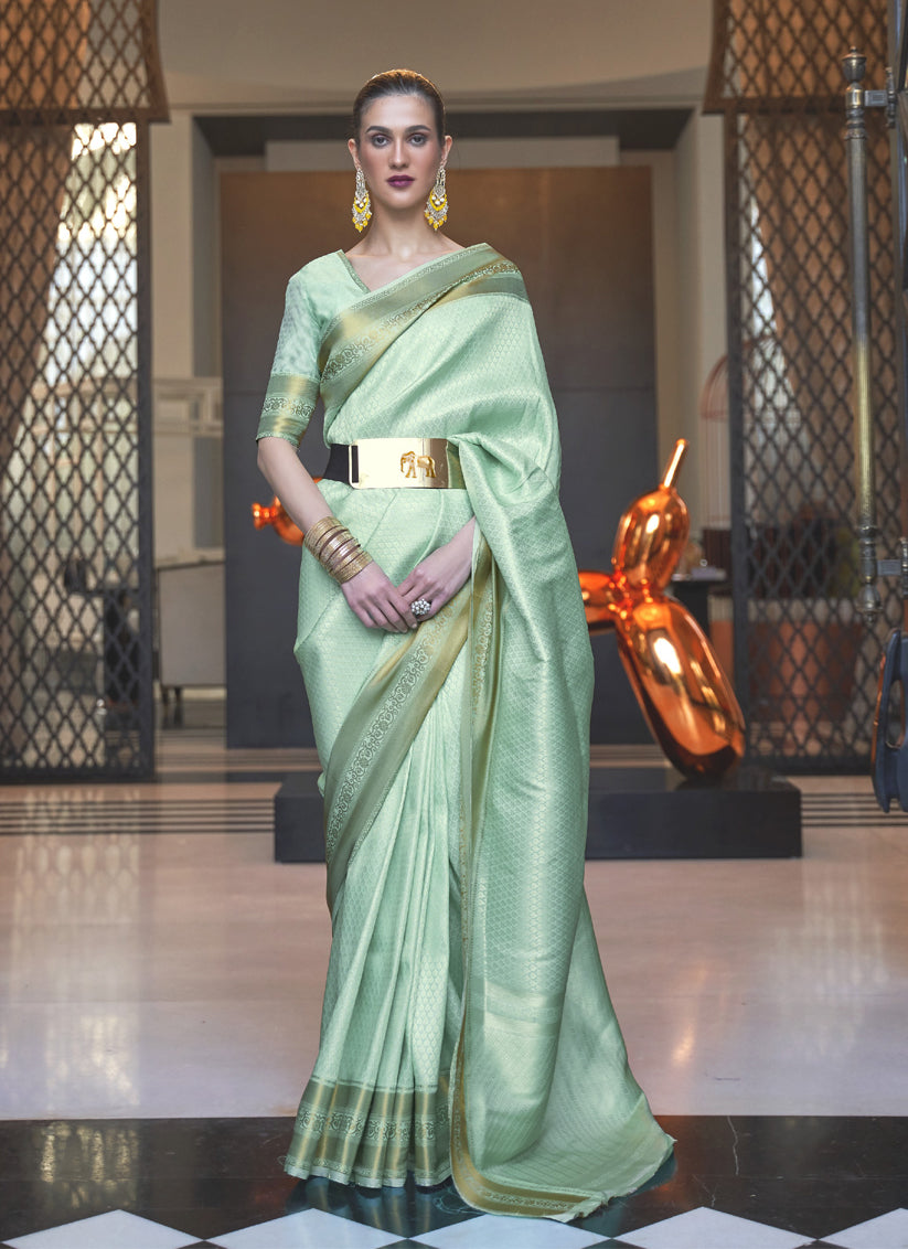 Mint Green Soft Silk Handloom Weaving Saree