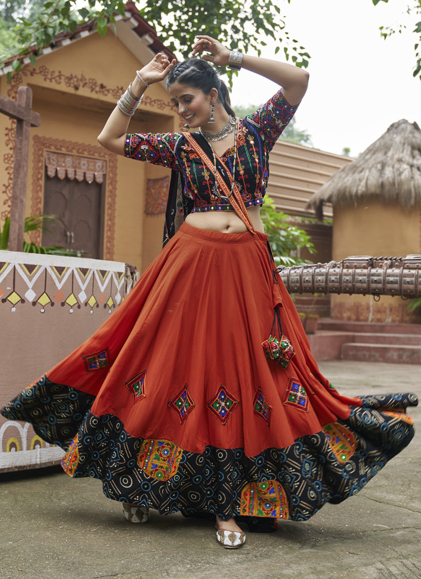 Orange Viscose Rayon Navratri Special Chaniya Choli