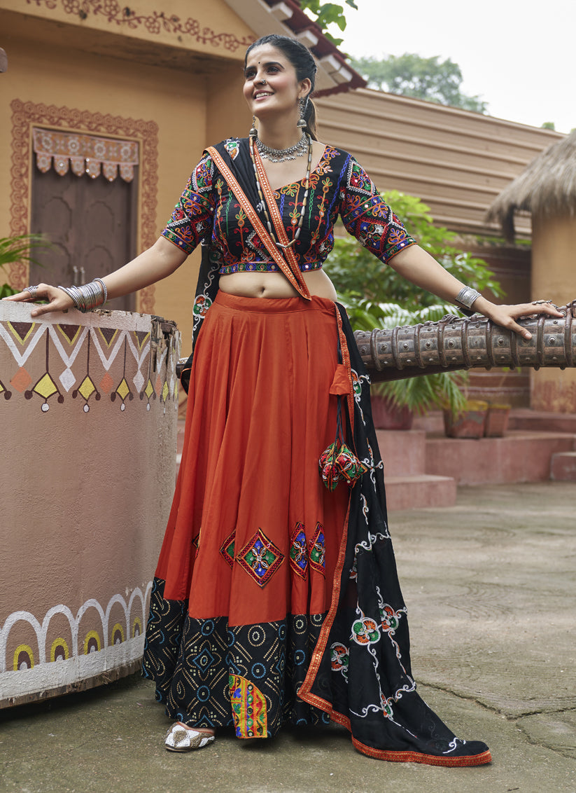 Orange Viscose Rayon Navratri Special Chaniya Choli