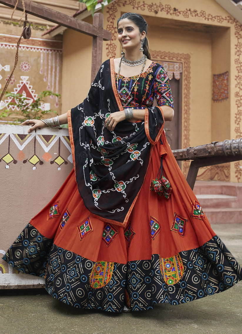 Orange Viscose Rayon Navratri Special Chaniya Choli