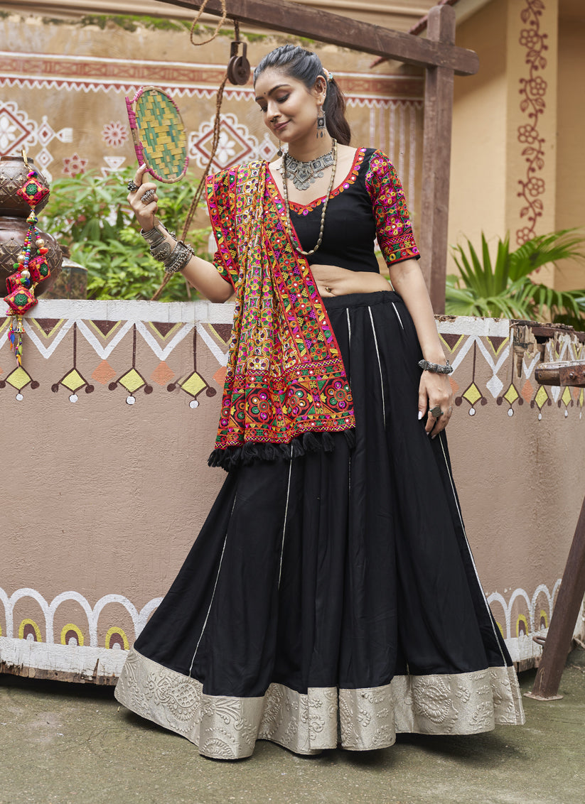 Black Viscose Rayon Navratri Special Chaniya Choli