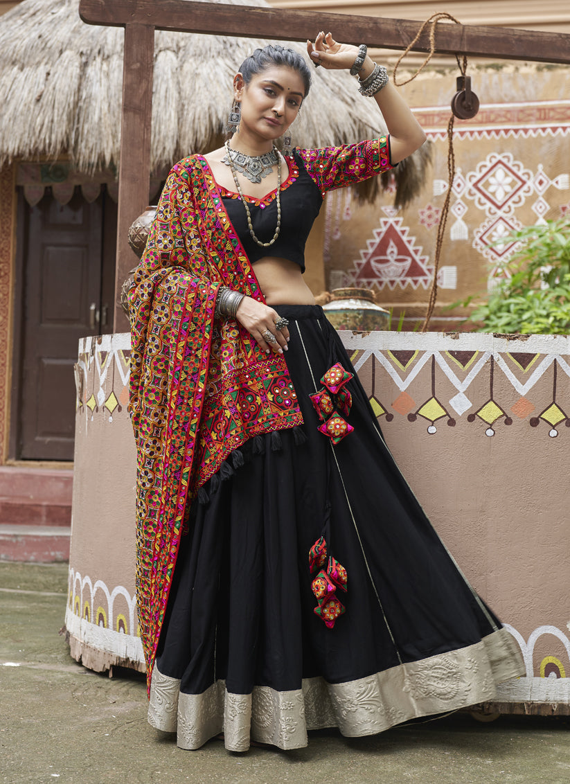 Black Viscose Rayon Navratri Special Chaniya Choli