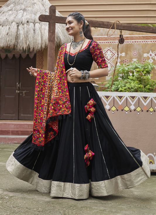 Black Viscose Rayon Navratri Special Chaniya Choli