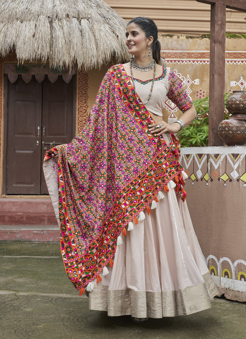 Beige Viscose Rayon Navratri Special Chaniya Choli