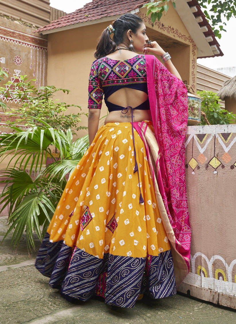 Mustard Yellow Muslin Cotton Navratri Special Chaniya Choli