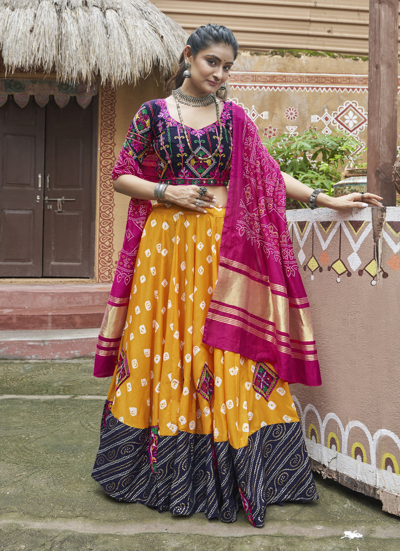 Mustard Yellow Muslin Cotton Navratri Special Chaniya Choli