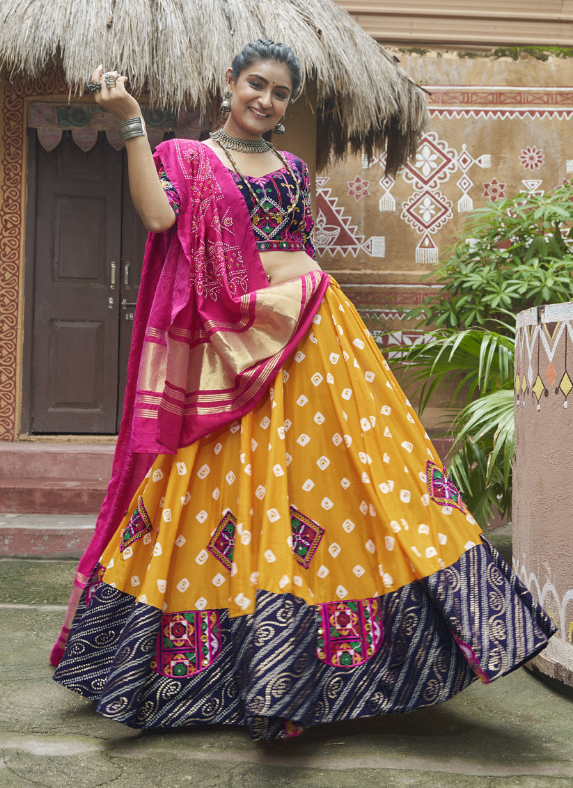 Mustard Yellow Muslin Cotton Navratri Special Chaniya Choli