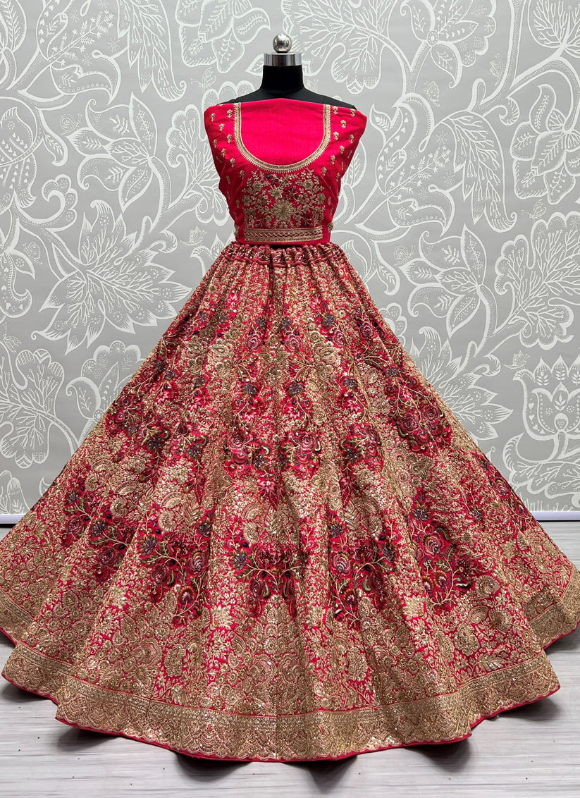 Raspberry Pink Silk Embroidered Bridal Lehenga Choli