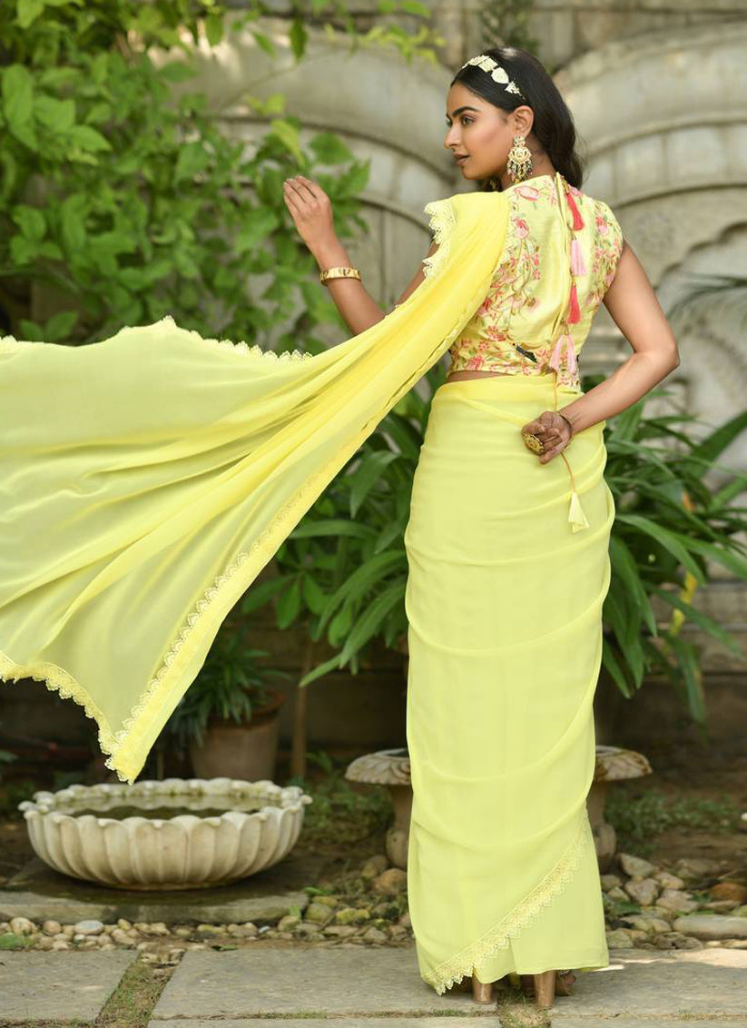 Lemon Yellow Georgette Saree