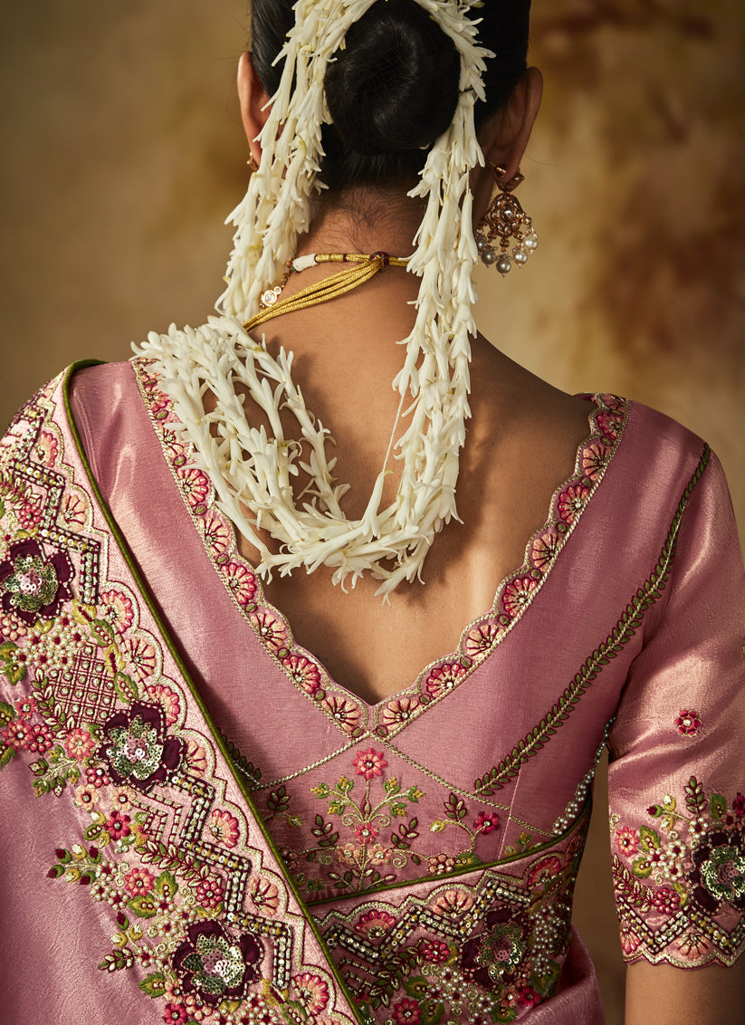 Blush Pink Silk Embroidered Saree